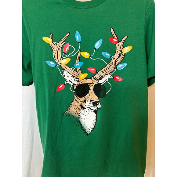 Holiday Time Green Reindeer Lights Tee Youth XL Fun Festive Christmas Top - Picture 3 of 5